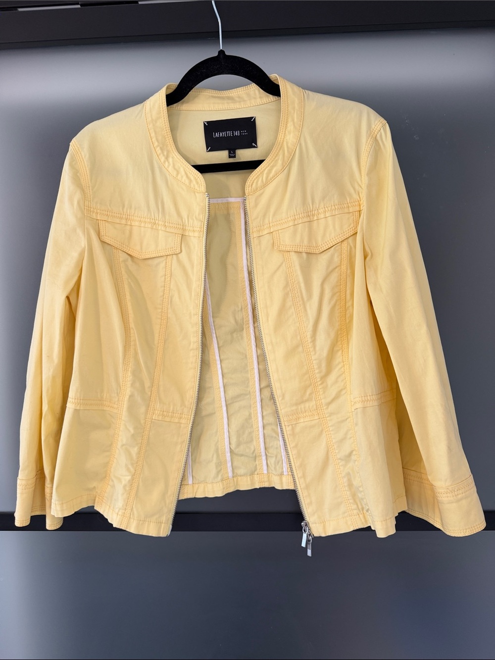 Lafayette 148 New York lemon 3/4 sleeve Yellow Zip Jacket size Large L